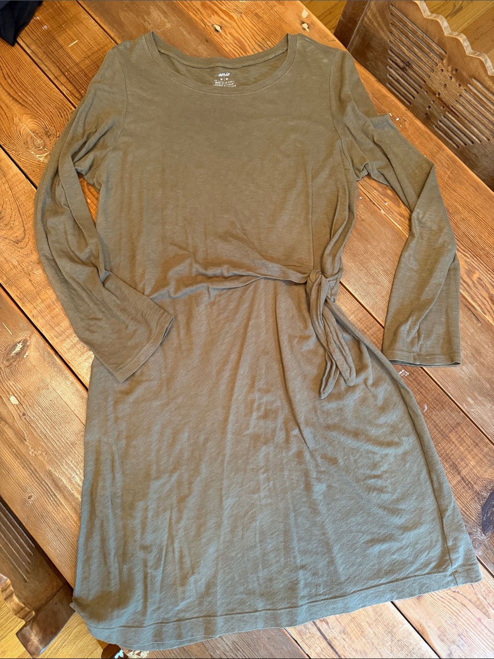 aerie Olive Green Long-Sleeve Wrap Dress